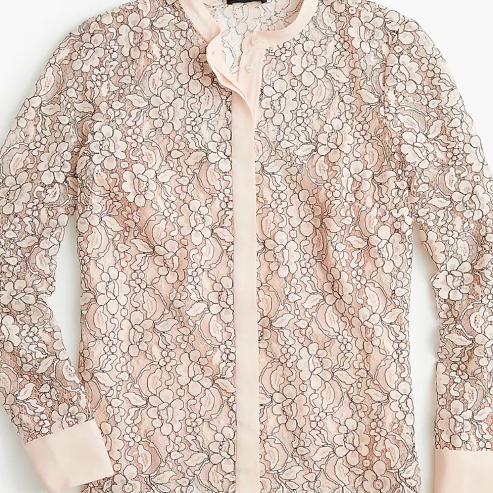 J. Crew Pink Blouse with Mandarin Collar and Embellished Details